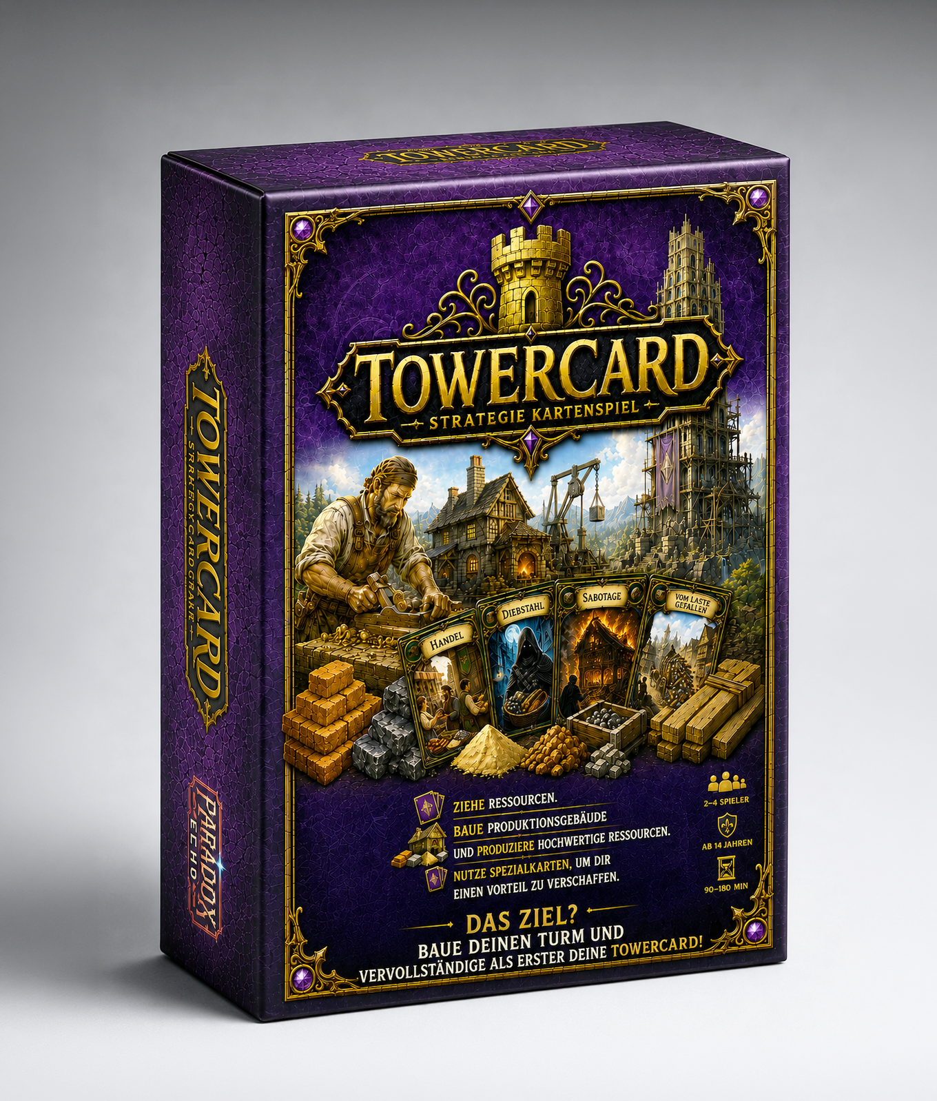 TowerCard™ | Das Strategiespiel für Familie & Freunde | Handel, Produktion & Taktik | 2–4 Spieler | 90–180 Minuten | 216 Premium-Spielkarten